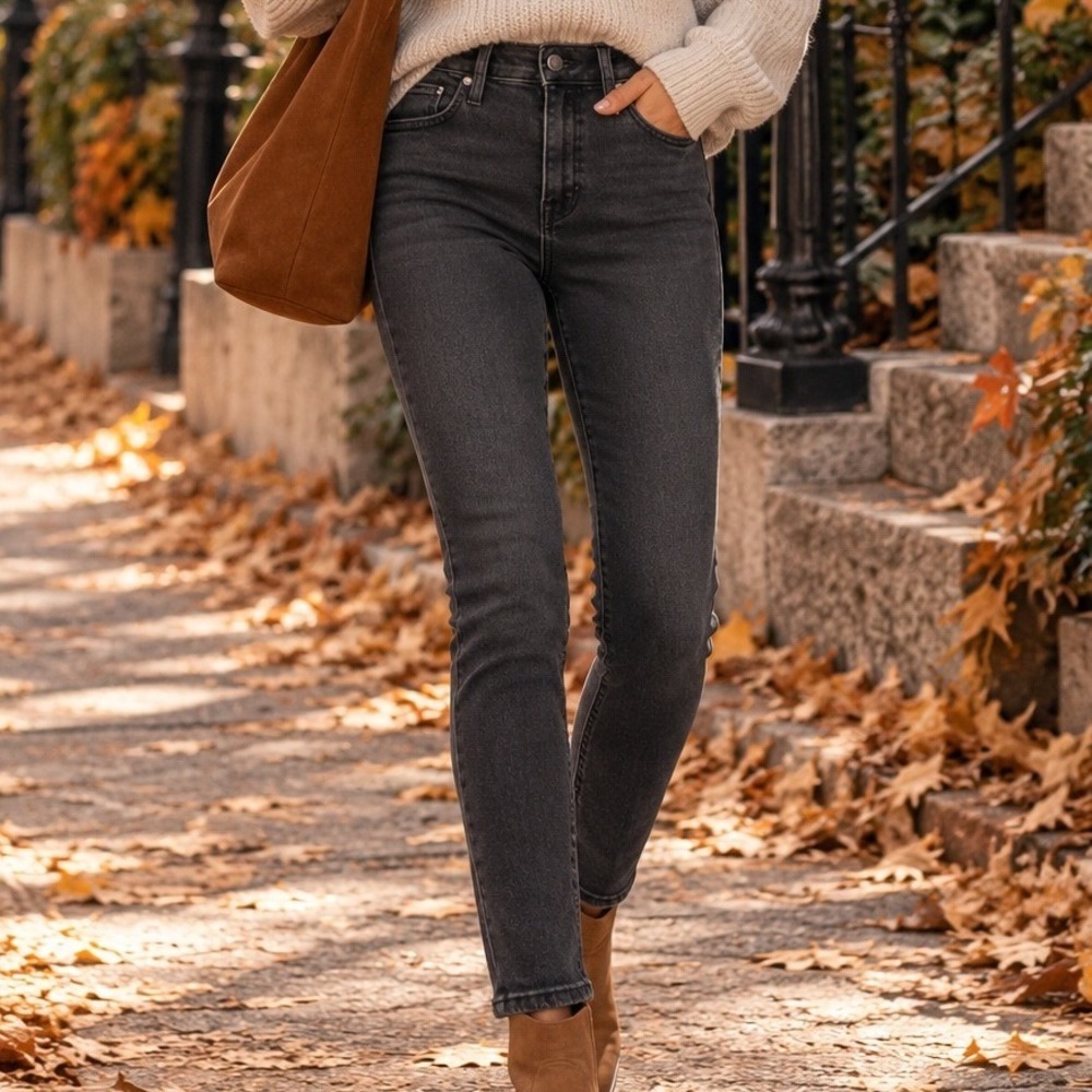 Madewell 10" High-Rise Skinny Jeans Faded Black Petite 26P Tapered Causal Crop